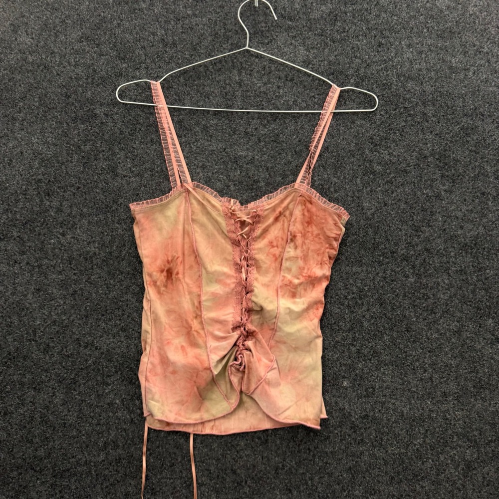 XXI Forever 21 Tie Dye Lace Up Corset Camisole Top Pink Tan Y2K Fairycore